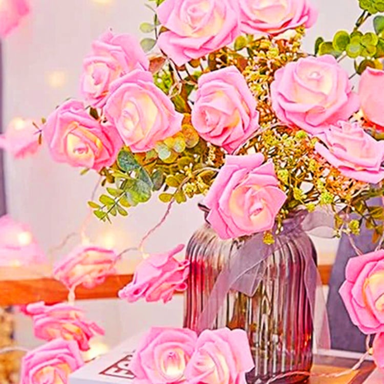 HOMESAKE Rose Flower LED String Lights - 14 Bulbs