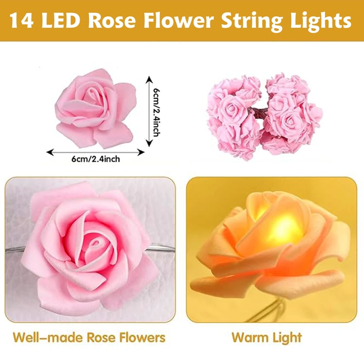 HOMESAKE Rose Flower LED String Lights - 14 Bulbs