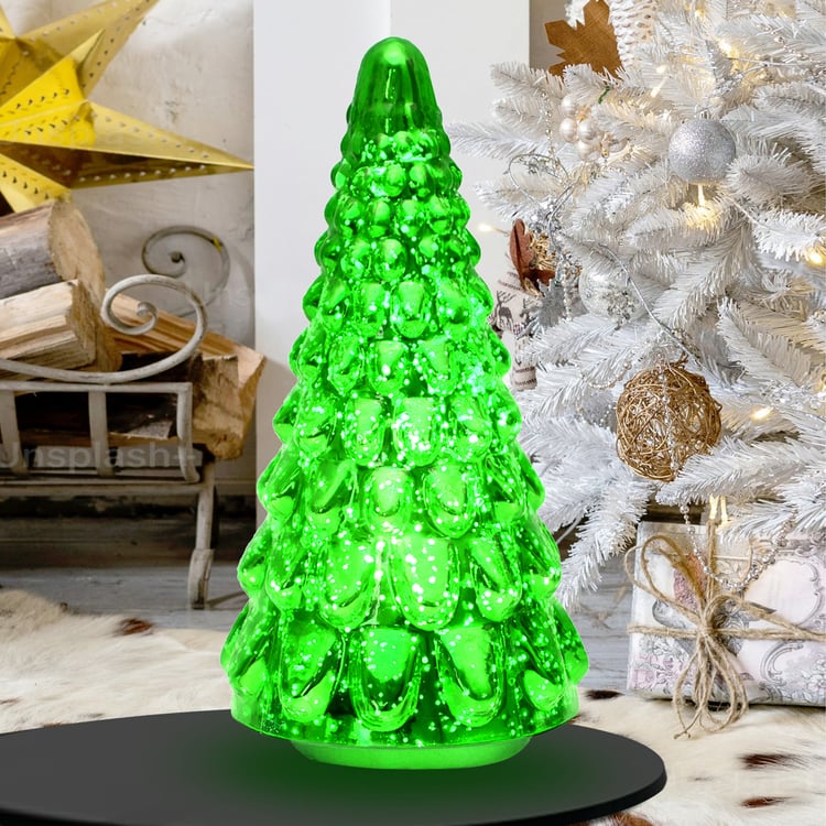 HOMESAKE Glass Christmas Tree Table Top Light