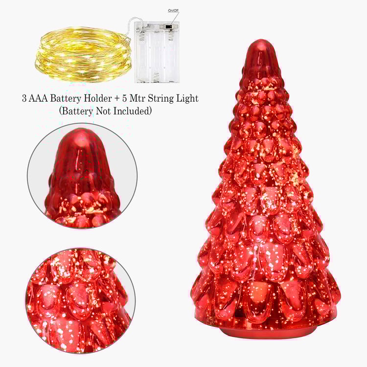 HOMESAKE Glass Christmas Tree Table Top Light