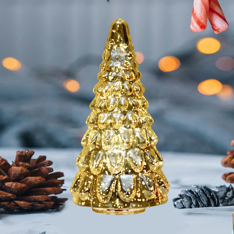 HOMESAKE Glass Christmas Tree Table Top Light