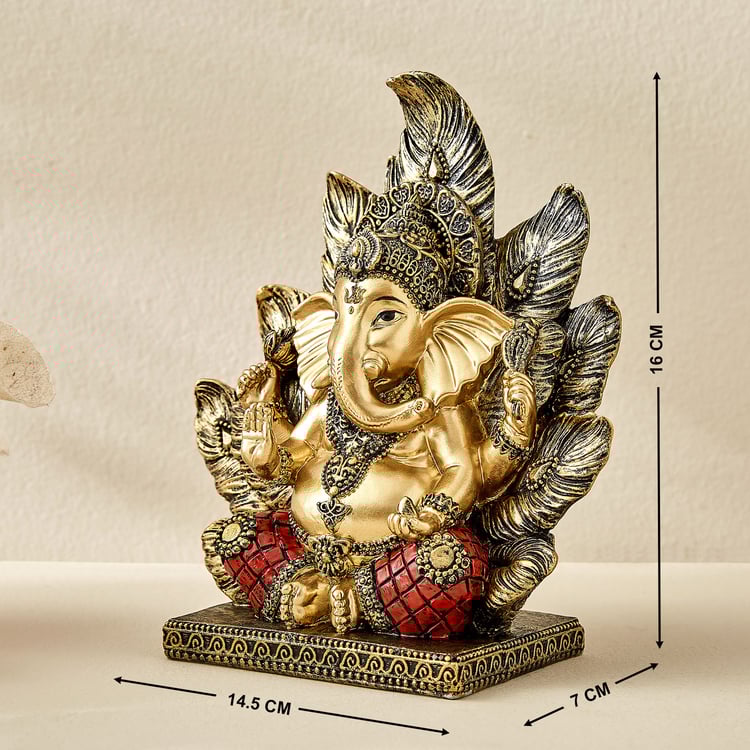 Alpana Ojas Polyresin Ganesha with Leaf Backdrop Figurine
