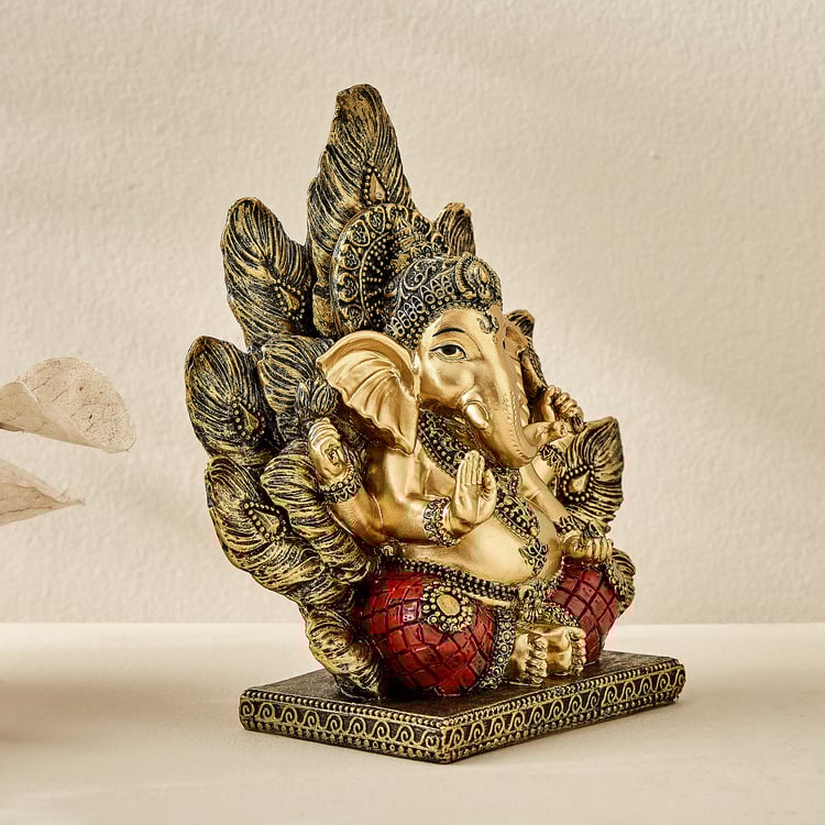 Alpana Ojas Polyresin Ganesha with Leaf Backdrop Figurine