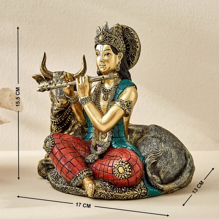 Alpana Ojas Polyresin Krishna with Cow Figurine