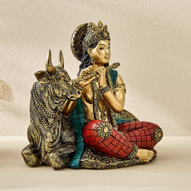 Alpana Ojas Polyresin Krishna with Cow Figurine