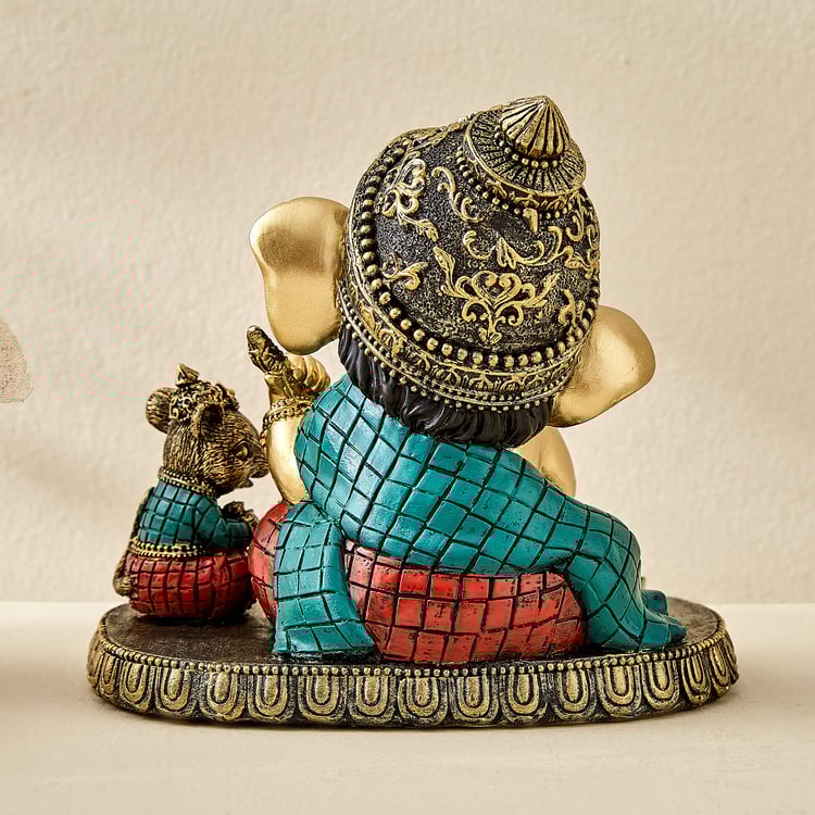 Alpana Ojas Polyresin Ganesha Reading Book with Mouse Figurine
