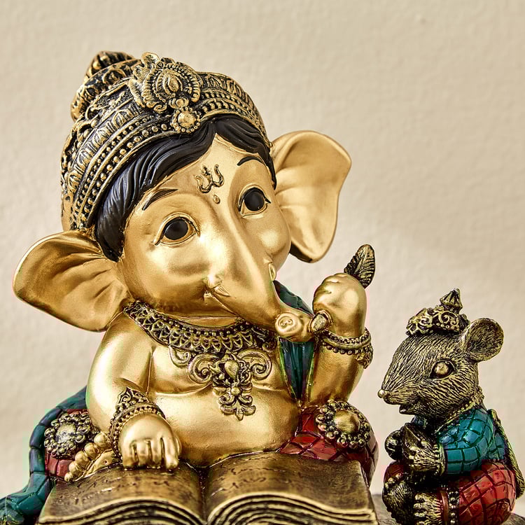 Alpana Ojas Polyresin Ganesha Reading Book with Mouse Figurine