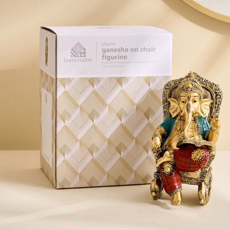 Alpana Ojas Polyresin Ganesha on Rocking Chair Figurine