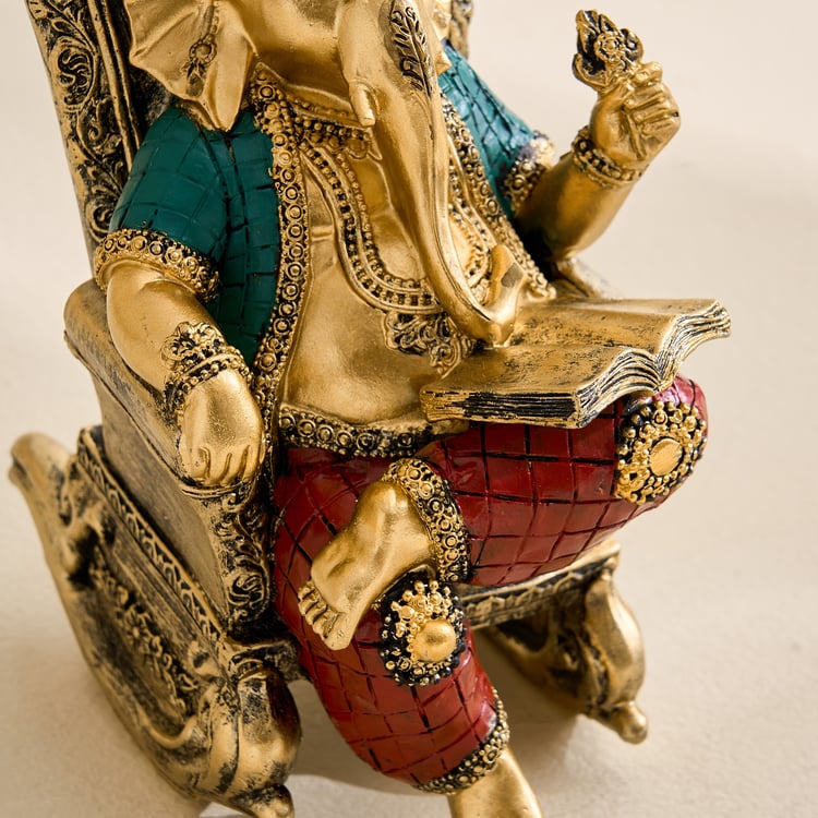Alpana Ojas Polyresin Ganesha on Rocking Chair Figurine