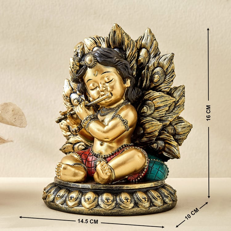 Alpana Ojas Polyresin Baby Krishna with Peacock Figurine