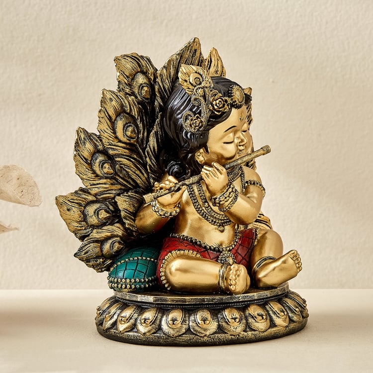 Alpana Ojas Polyresin Baby Krishna with Peacock Figurine