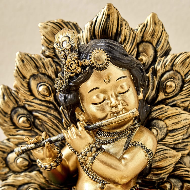 Alpana Ojas Polyresin Baby Krishna with Peacock Figurine