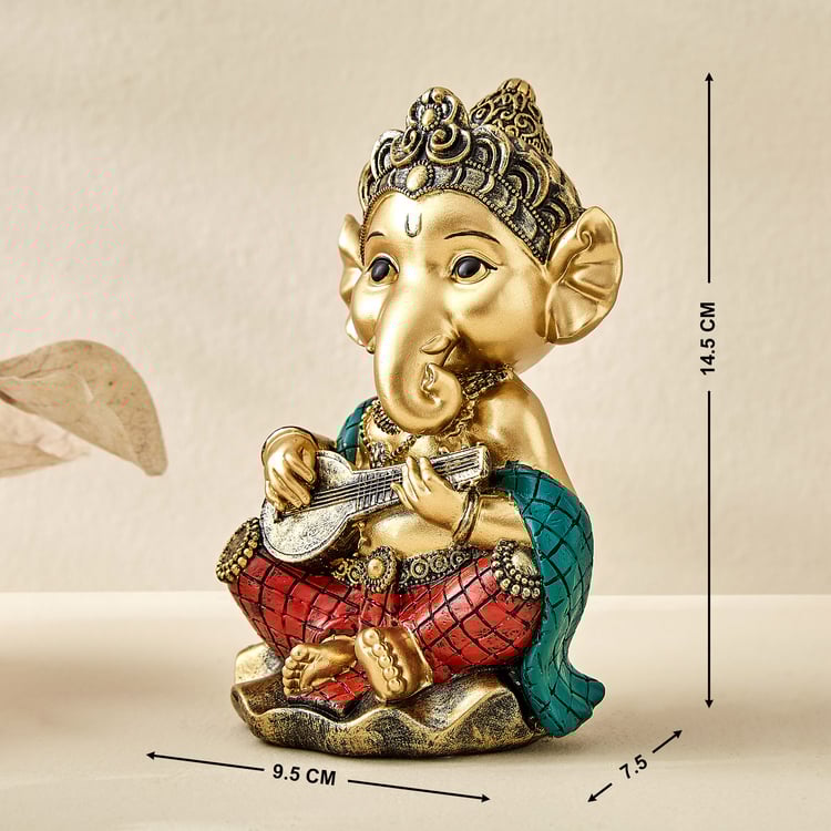Alpana Ojas Polyresin Ganesha with Sitar Figurine