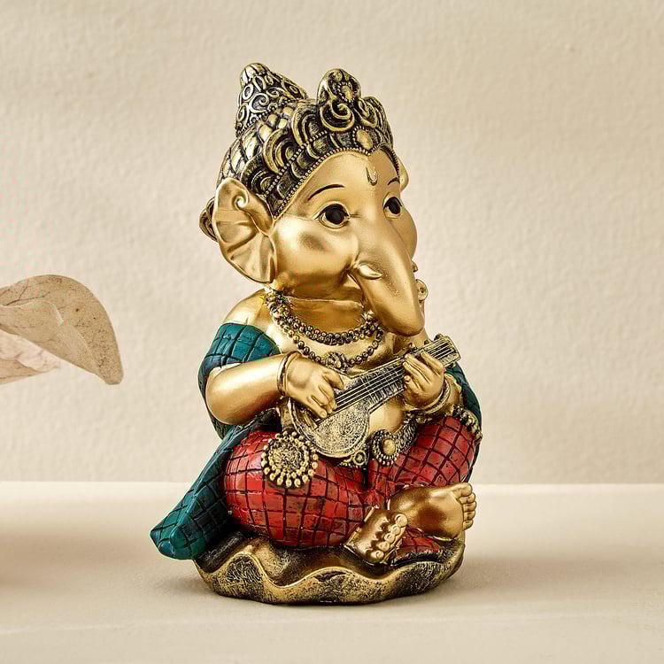 Alpana Ojas Polyresin Ganesha with Sitar Figurine