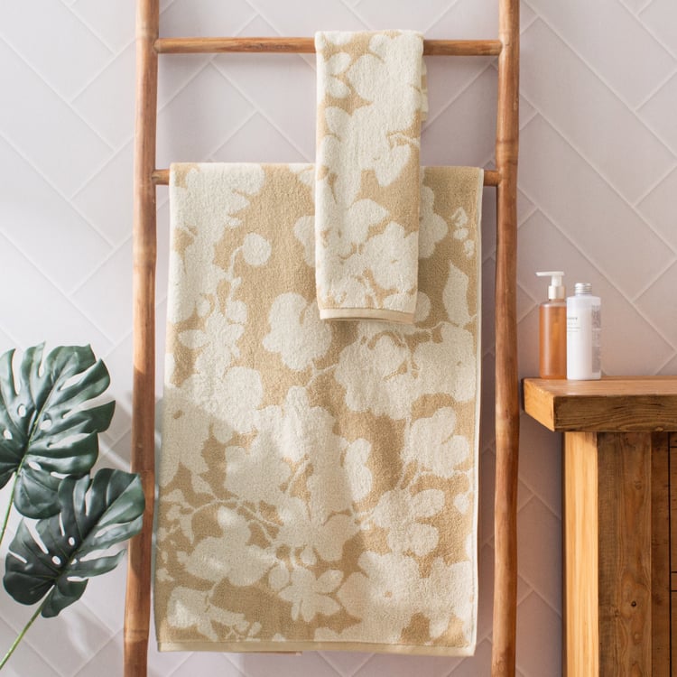 Nova Natural Tranquil Floral Cotton Jacquard Hand Towels - 40x60cm