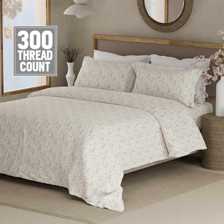 BOUTIQUE LIVING Cottage Garden Cotton 300TC Floral Print 3Pcs Super King Bedsheet Set
