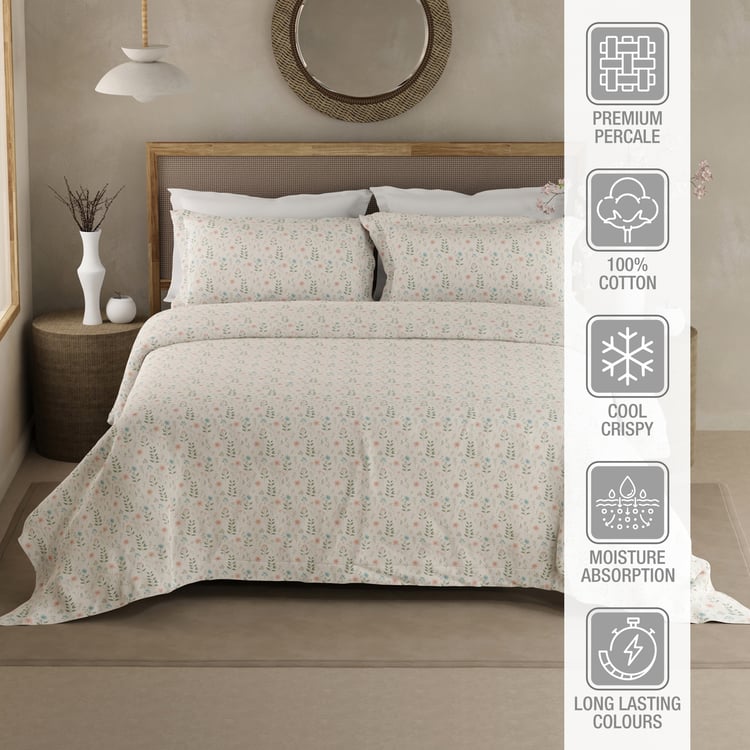 BOUTIQUE LIVING Cottage Garden Cotton 300TC Floral Print 3Pcs Super King Bedsheet Set