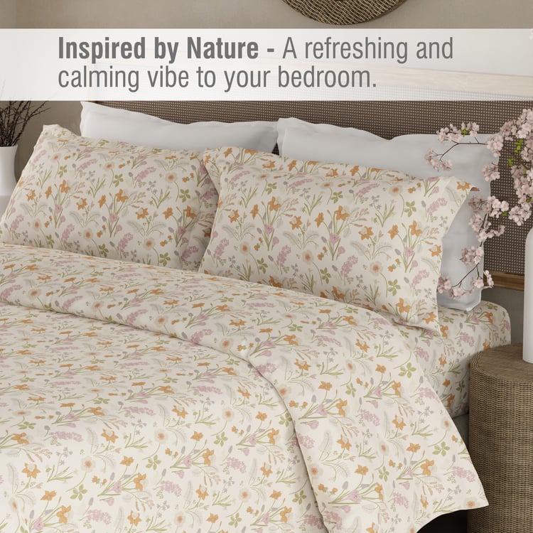 BOUTIQUE LIVING Cottage Garden Organic Cotton 300TC Floral Print 3Pcs Super King Bedsheet Set