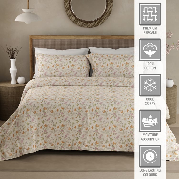 BOUTIQUE LIVING Cottage Garden Organic Cotton 300TC Floral Print 3Pcs Super King Bedsheet Set