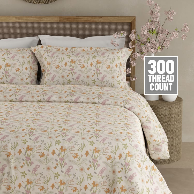 BOUTIQUE LIVING Cottage Garden Organic Cotton 300TC Floral Print 3Pcs Super King Bedsheet Set