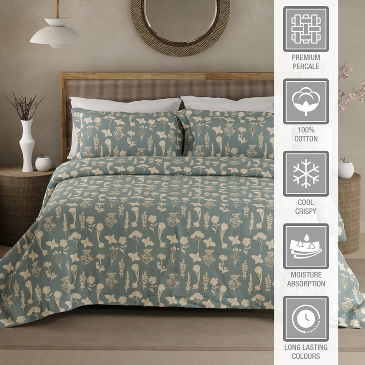 BOUTIQUE LIVING Cottage Garden Organic Cotton 300TC Floral Print 3Pcs Super King Bedsheet Set