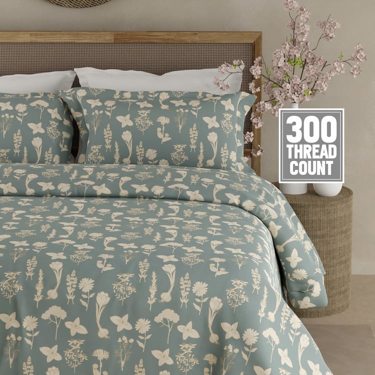BOUTIQUE LIVING Cottage Garden Organic Cotton 300TC Floral Print 3Pcs Super King Bedsheet Set