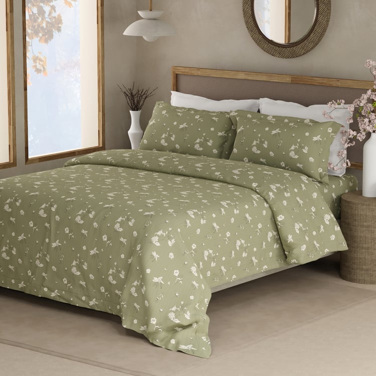 BOUTIQUE LIVING Cottage Garden Organic Cotton 300TC Floral Print 3Pcs Super King Bedsheet Set