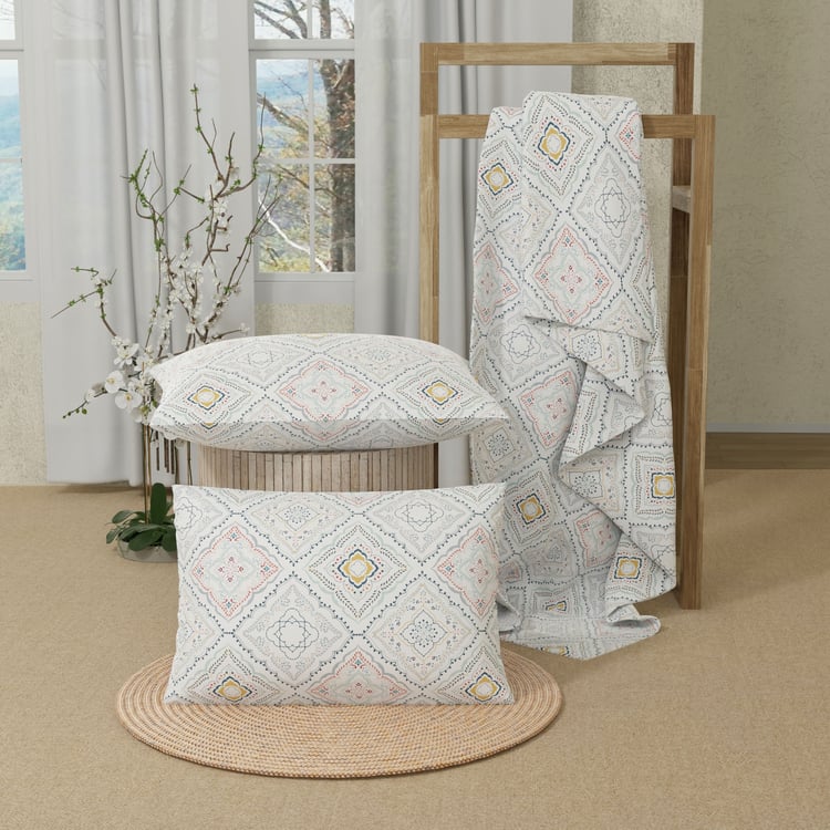 COLOR SENSE Serenity Cotton 200TC Printed 3Pcs King Bedsheet Set