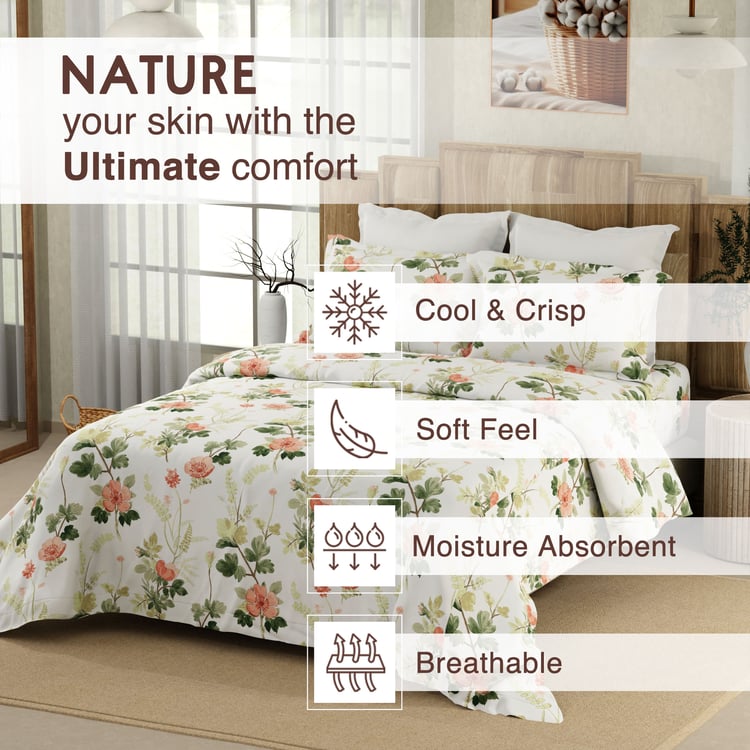 COLOR SENSE Serenity Cotton 200TC Printed 3Pcs King Bedsheet Set