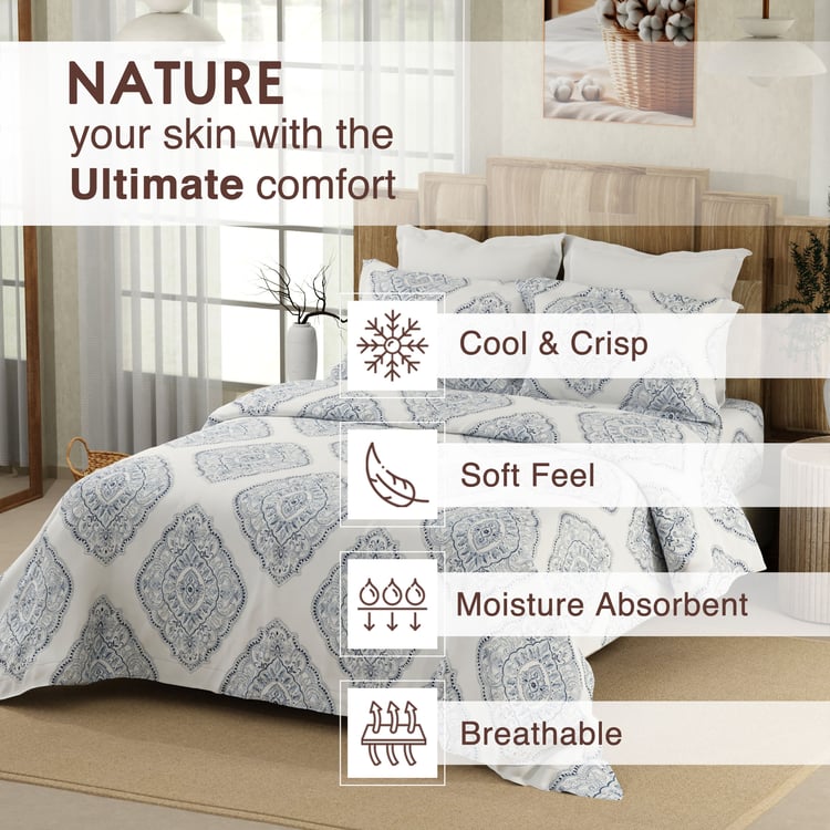 COLOR SENSE Serenity Cotton 200TC Printed 3Pcs King Bedsheet Set