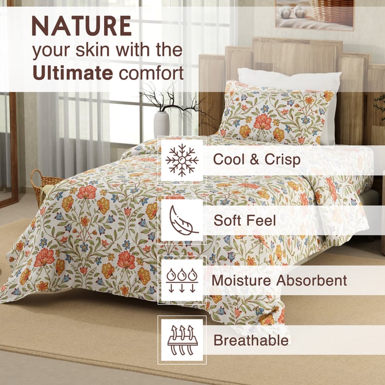 COLOR SENSE Serenity Cotton 200TC Floral Print 2Pcs Single Bedsheet Set