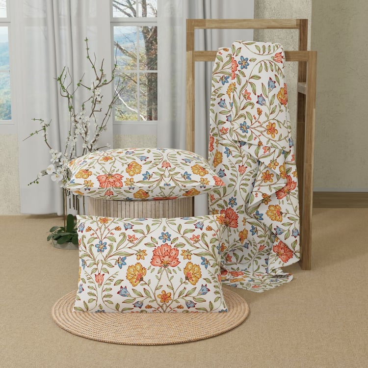 COLOR SENSE Serenity Cotton 200TC Floral Print 3Pcs King Bedsheet Set