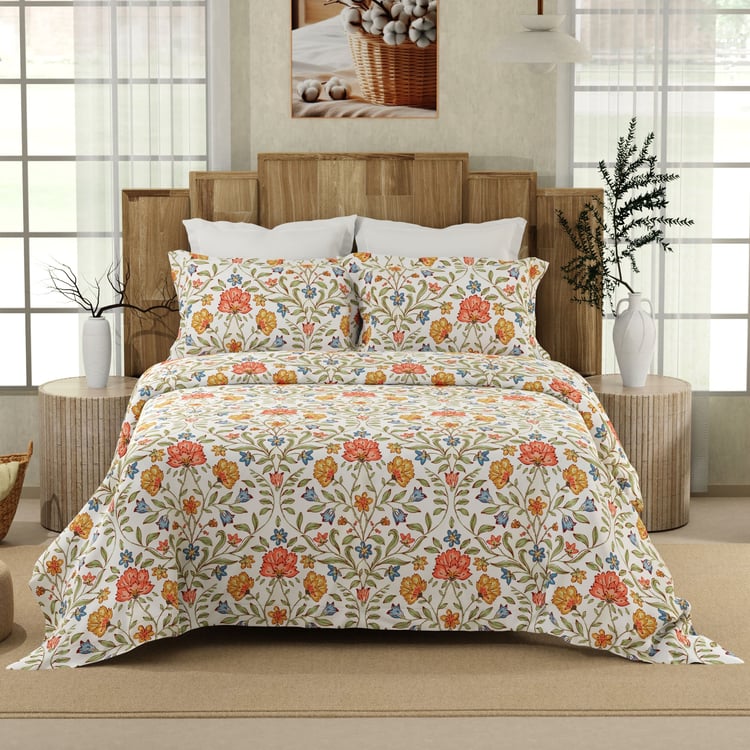 COLOR SENSE Serenity Cotton 200TC Floral Print 3Pcs King Bedsheet Set