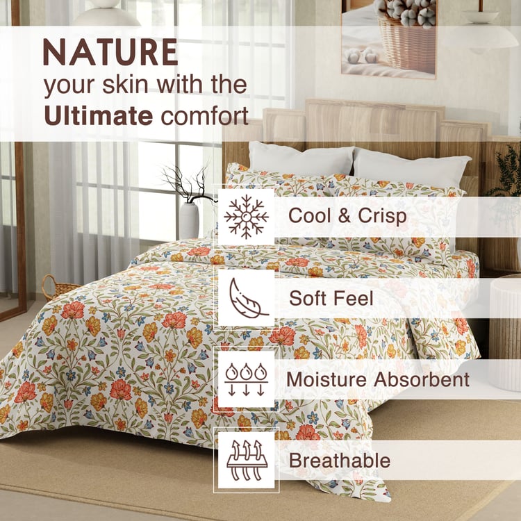 COLOR SENSE Serenity Cotton 200TC Floral Print 3Pcs King Bedsheet Set