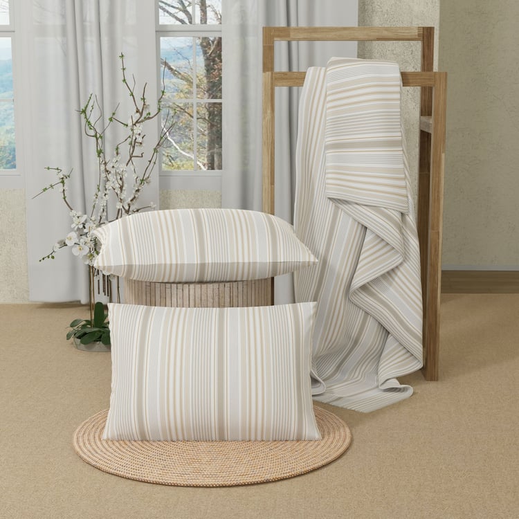 COLOR SENSE Serenity Cotton 200TC Stripes 3Pcs King Bedsheet Set