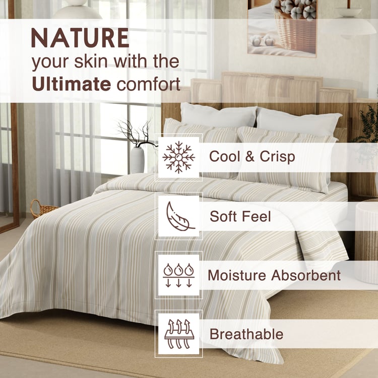 COLOR SENSE Serenity Cotton 200TC Stripes 3Pcs King Bedsheet Set