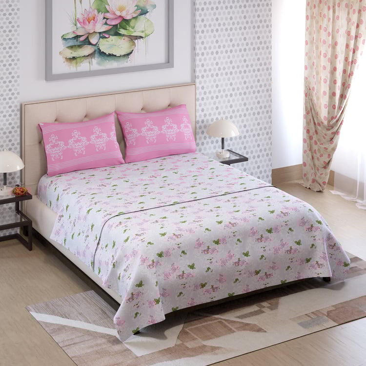 COLOR SENSE Ivy Microfibre Floral Print 3Pcs Queen Bedsheet Set