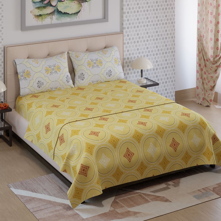 COLOR SENSE Ivy Microfibre Printed 3Pcs Queen Bedsheet Set