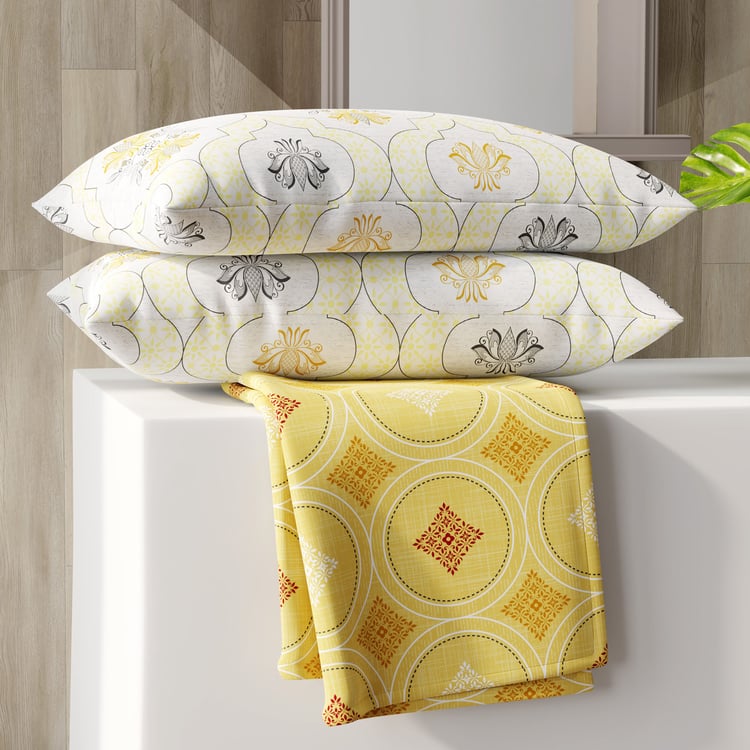 COLOR SENSE Ivy Microfibre Printed 3Pcs Queen Bedsheet Set