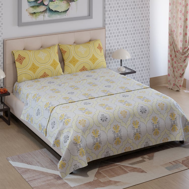 COLOR SENSE Ivy Microfibre Printed 3Pcs Queen Bedsheet Set