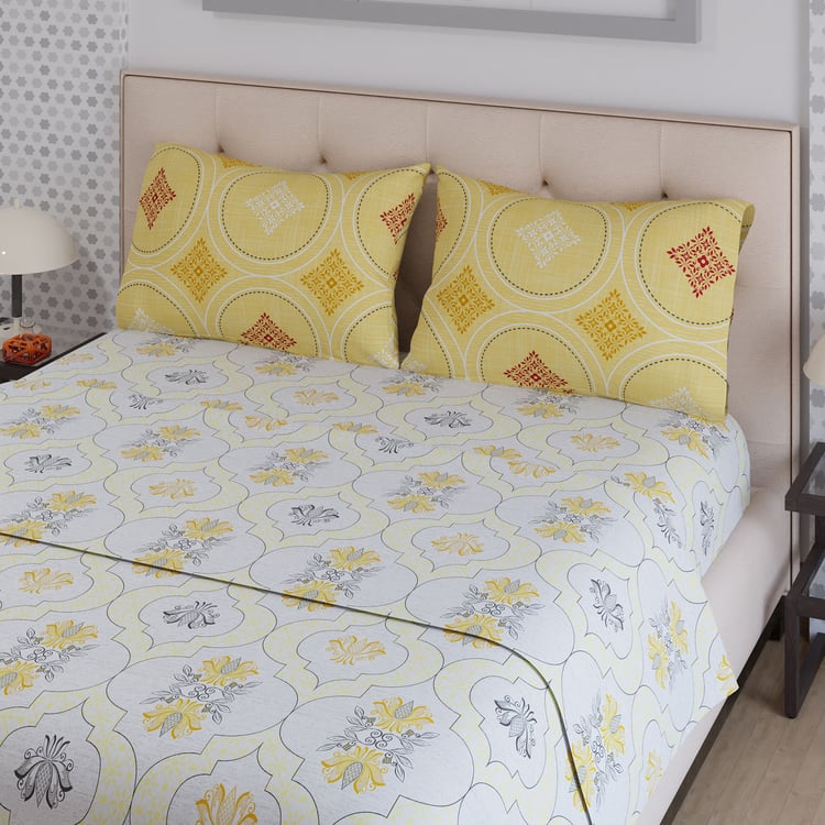 COLOR SENSE Ivy Microfibre Printed 3Pcs Queen Bedsheet Set