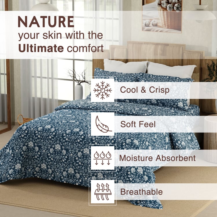 COLOR SENSE Serenity Cotton 200TC Floral Print 3Pcs King Bedsheet Set
