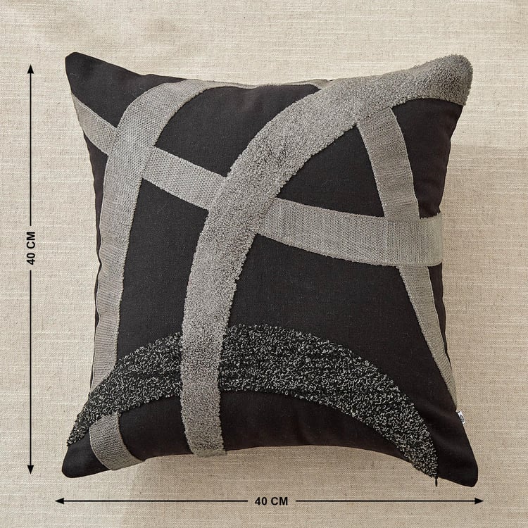 Monochrome Strixo Appliqued Cushion Cover - 40x40cm