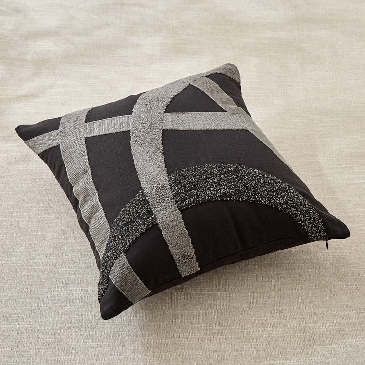 Monochrome Strixo Appliqued Cushion Cover - 40x40cm
