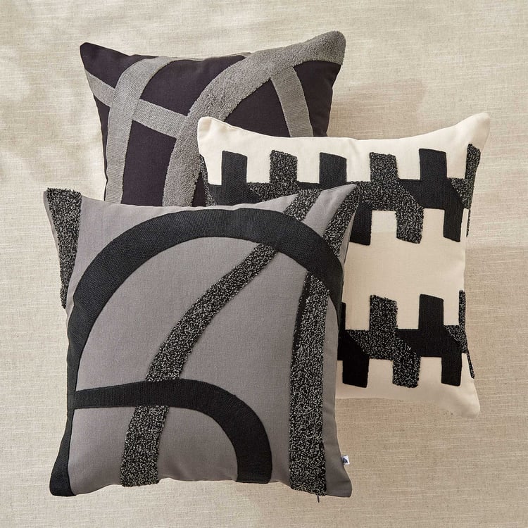 Monochrome Arce Appliqued Cushion Cover - 40x40cm
