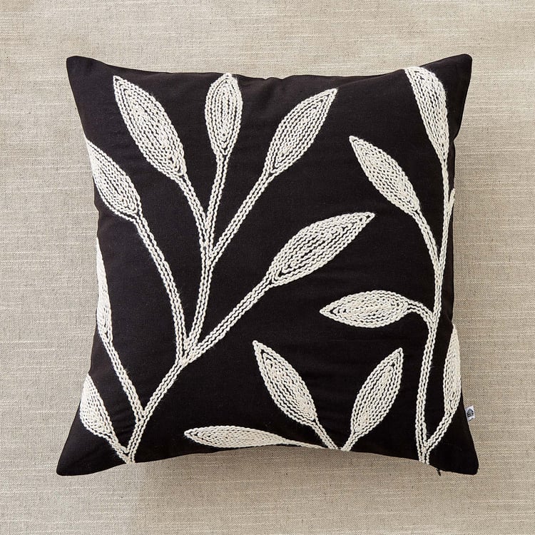 Monochrome Bloom Embroidered Cushion Cover - 40x40cm