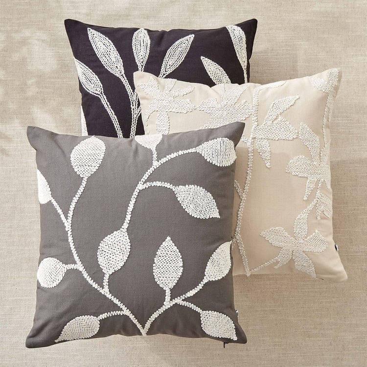 Monochrome Bloom Embroidered Cushion Cover - 40x40cm
