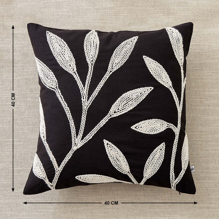 Monochrome Bloom Embroidered Cushion Cover - 40x40cm