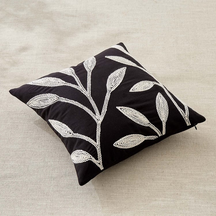Monochrome Bloom Embroidered Cushion Cover - 40x40cm