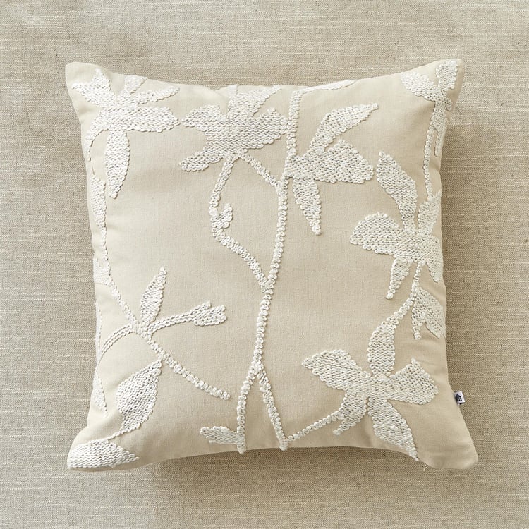Monochrome Bloom Embroidered Cushion Cover - 40x40cm